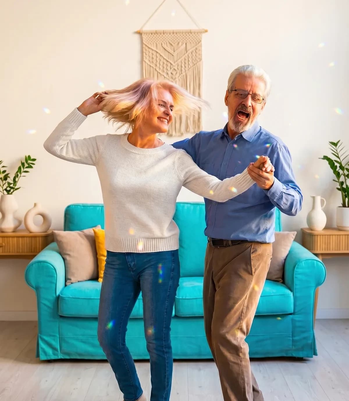 Pareja de adultos mayores disfrutando y bailando